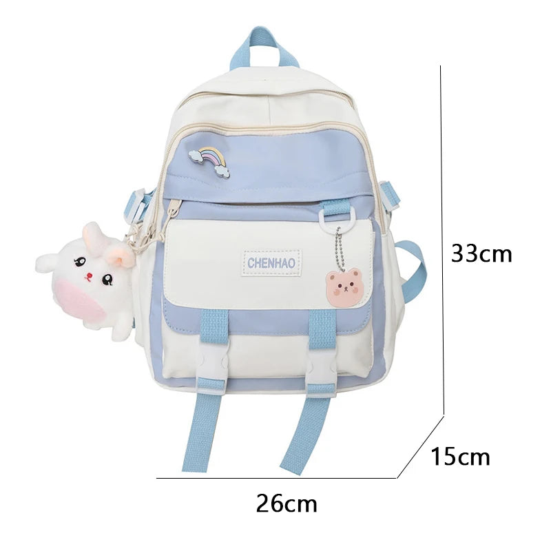 Girl Nylon Backpack Students Large Capacity Schoolbag Multifunction