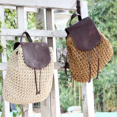 Girl's Woven Straw Backpack for Travel and Holidays