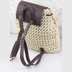 Girl's Woven Straw Backpack for Travel and Holidays