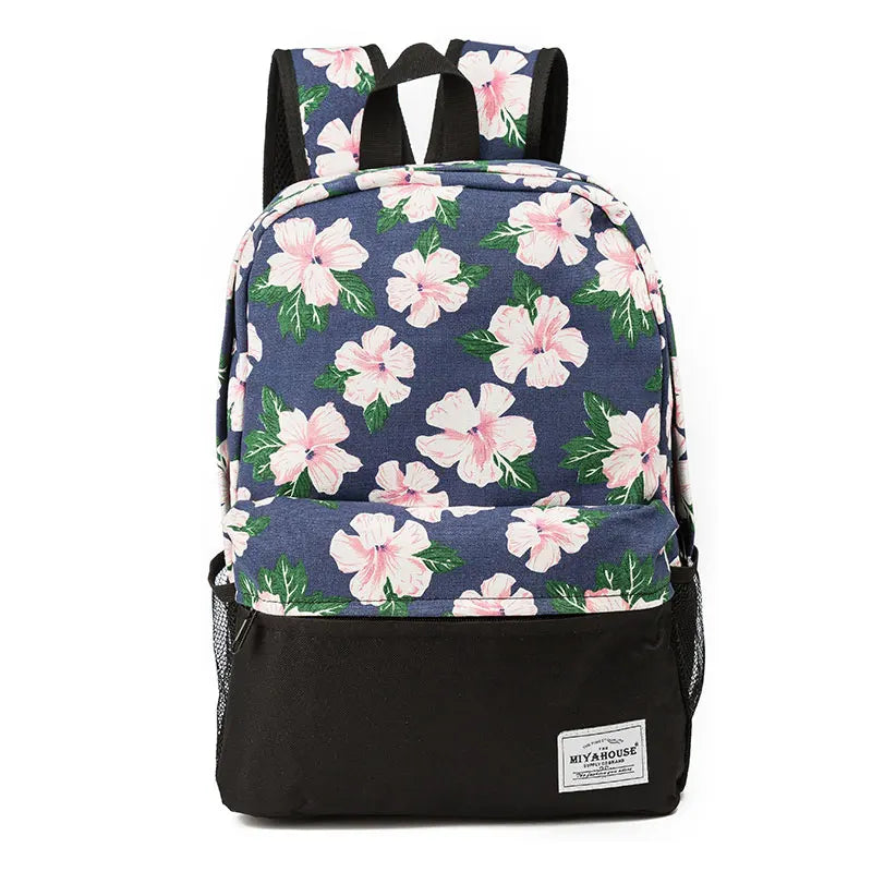 Floral Canvas Backpack for Teenager High Capacity