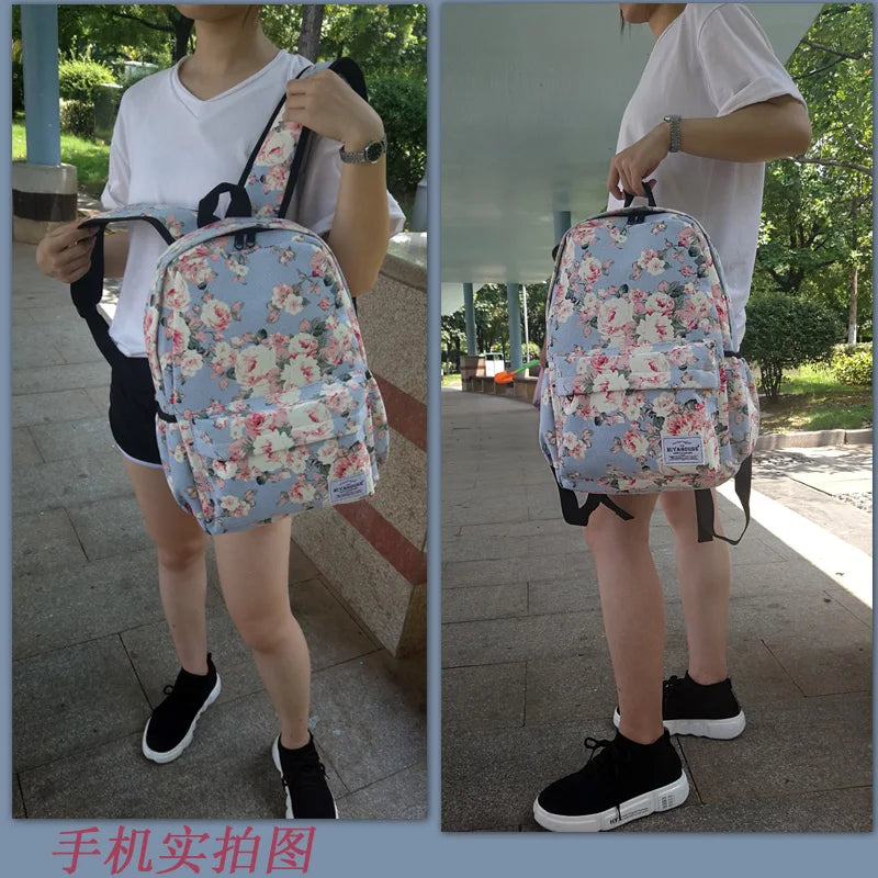 Floral Canvas Backpack for Teenager High Capacity