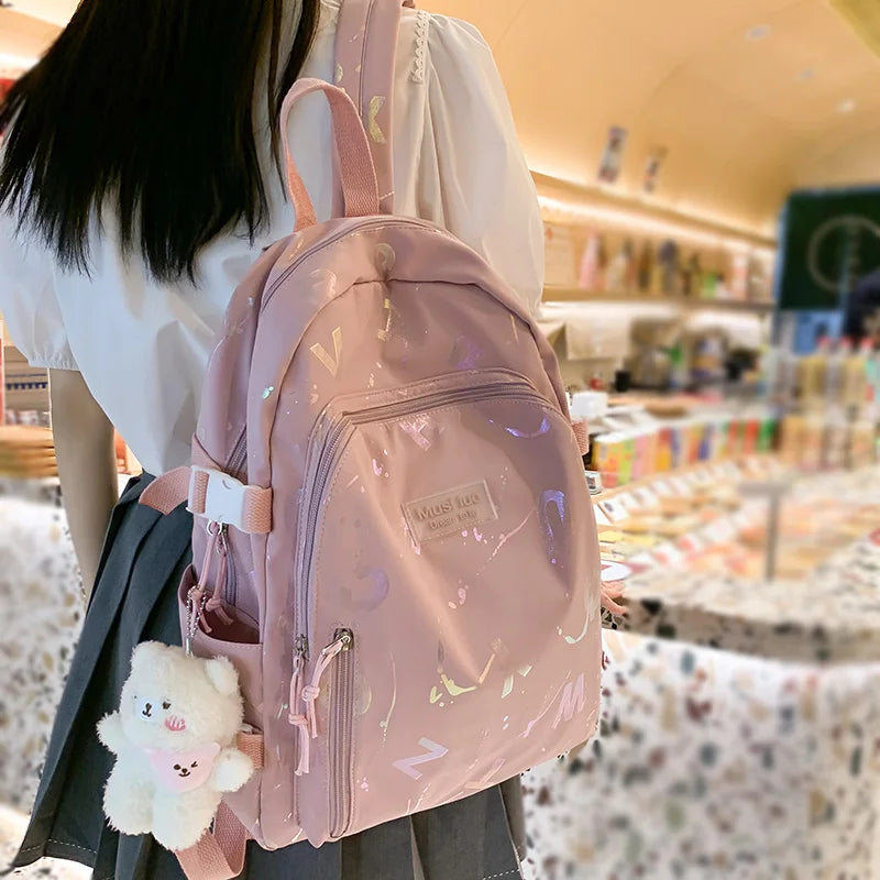 Pink Girl Student Backpack Laptop College Women School Bag
