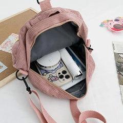 Corduroy Small Backpack Girl Travel Women Shoulder Bag