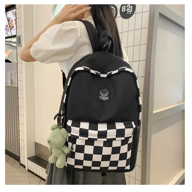 Women's College Backpack Plaid Harajuku Laptop Bag