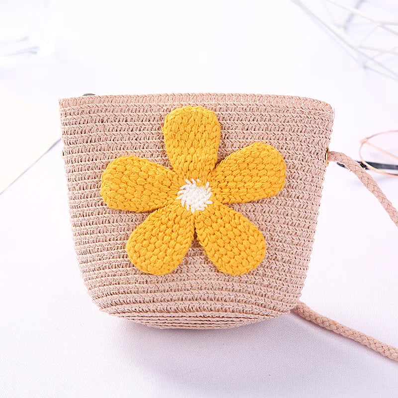 Girl's Floral Rattan Crossbody Bag Mini Shoulder Bag