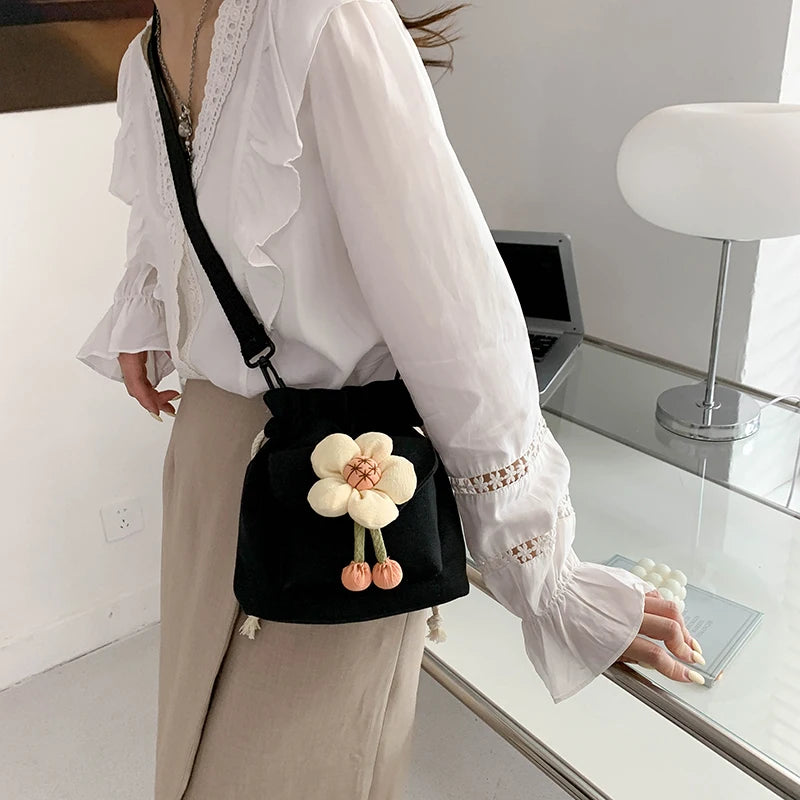 Small Canvas Crossbody Bag for Women Handbag Flower Messenger