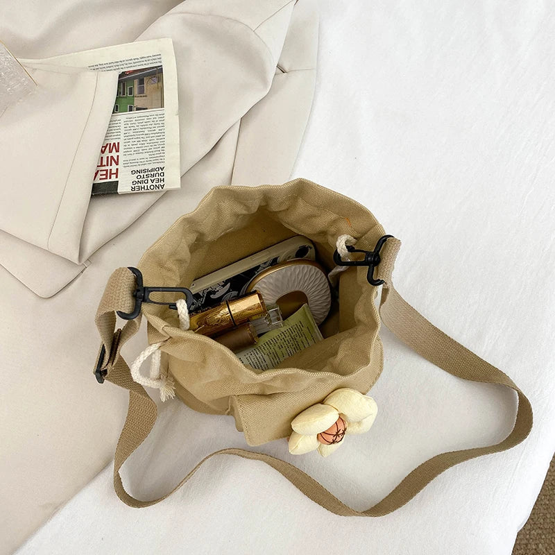 Small Canvas Crossbody Bag for Women Handbag Flower Messenger