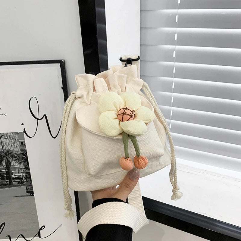 Small Canvas Crossbody Bag for Women Handbag Flower Messenger
