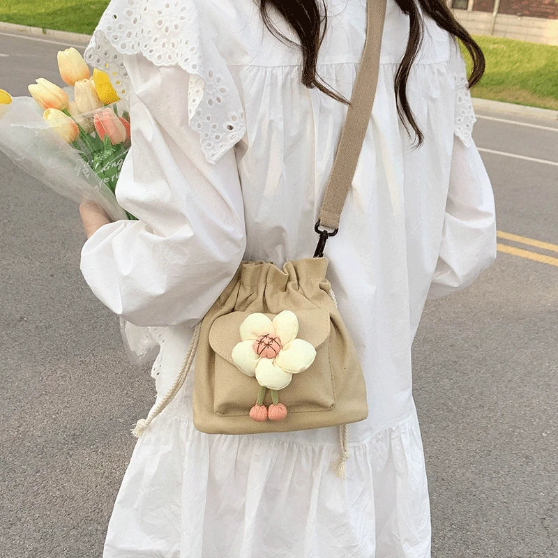 Small Canvas Crossbody Bag for Women Handbag Flower Messenger