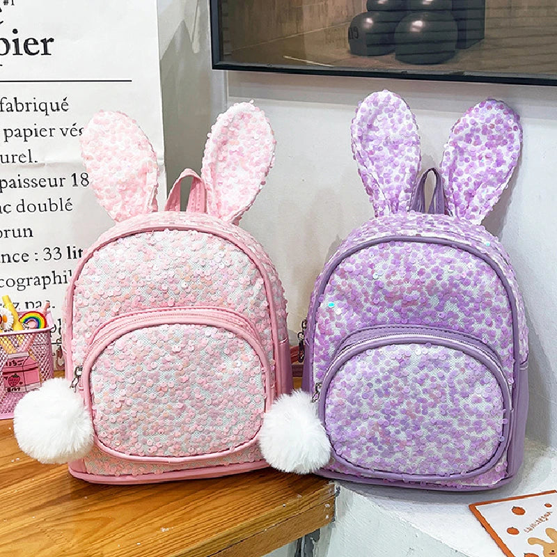 Girls Backpack Sequin Children Bag Kids Rabbit Ears Small Backpack