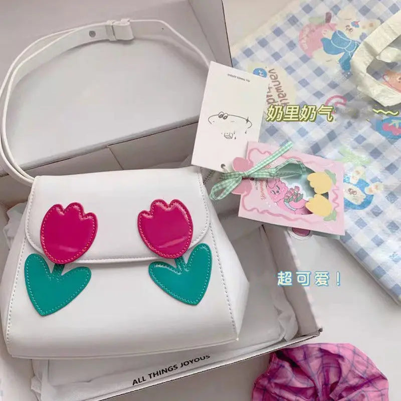 Girls Bag Sweet Vintage PU FLAP Solid Hasp Soft Flower Shoulder Bag