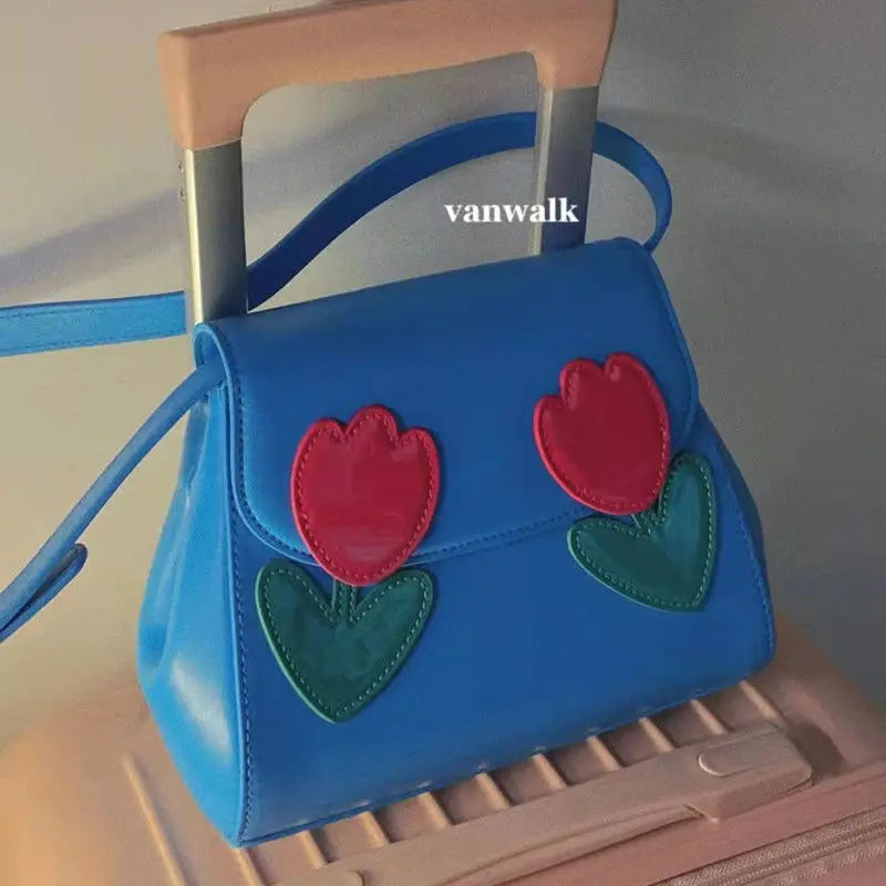 Girls Bag Sweet Vintage PU FLAP Solid Hasp Soft Flower Shoulder Bag