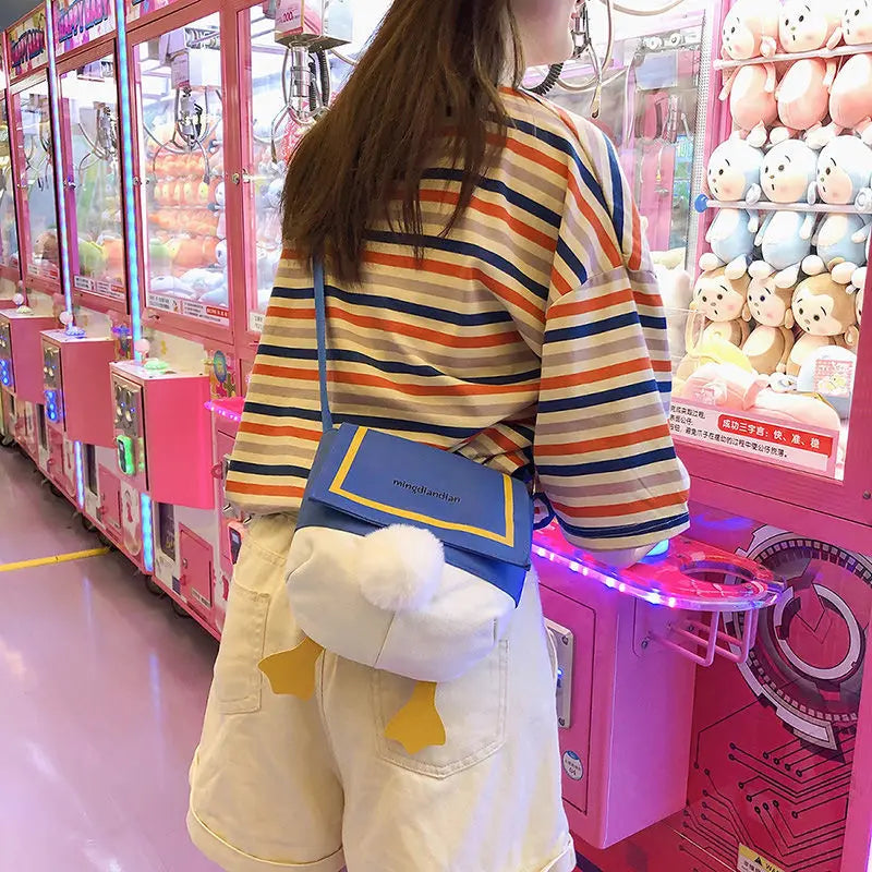 Women's Canvas Bucket Bag Nylon Shoulder Crossbody Lady Zipper Sweet Duck's Ass