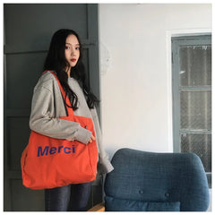 Canvas Tote Bag Letter Casual Shoulder Bag