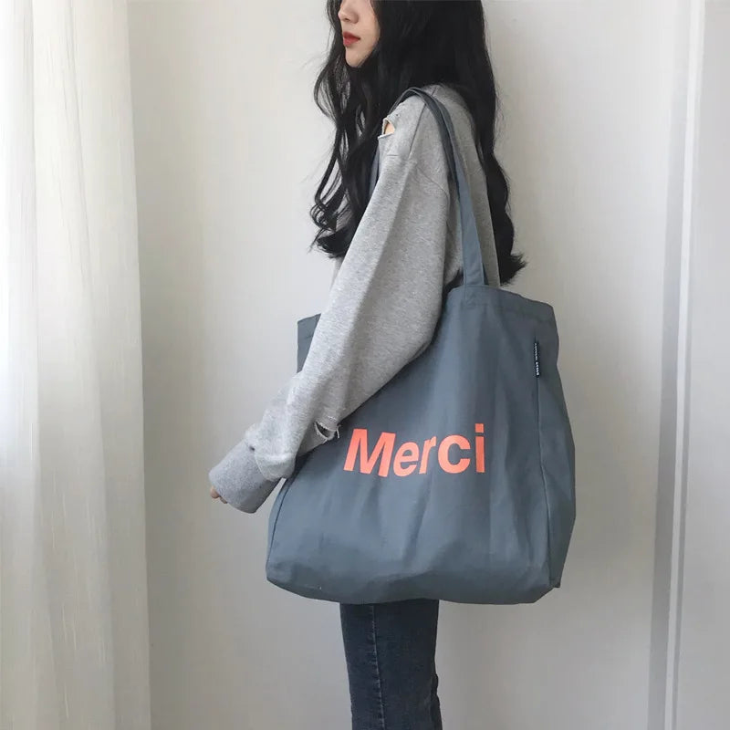 Canvas Tote Bag Letter Casual Shoulder Bag