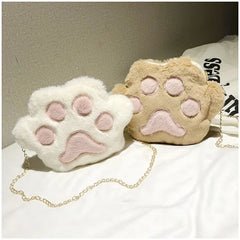 Girls Cartoon Plush Shoulder Bag And Cat Claw Chain Hit Shoulder Bag