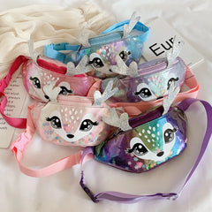 Girls Cartoon Sequins Waist Bag Waterproof PVC Small Deer Belt Crossbody