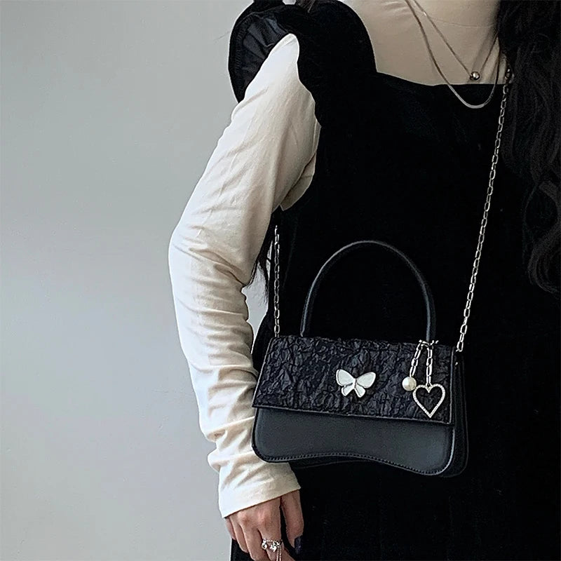 Women's Vintage Chain Crossbody Clutch Purse with Butterfly Design
