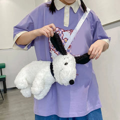 Dog Shaped Crossbody Bag Plush Animal Shoulder Purse Cute Messenger for Girls
