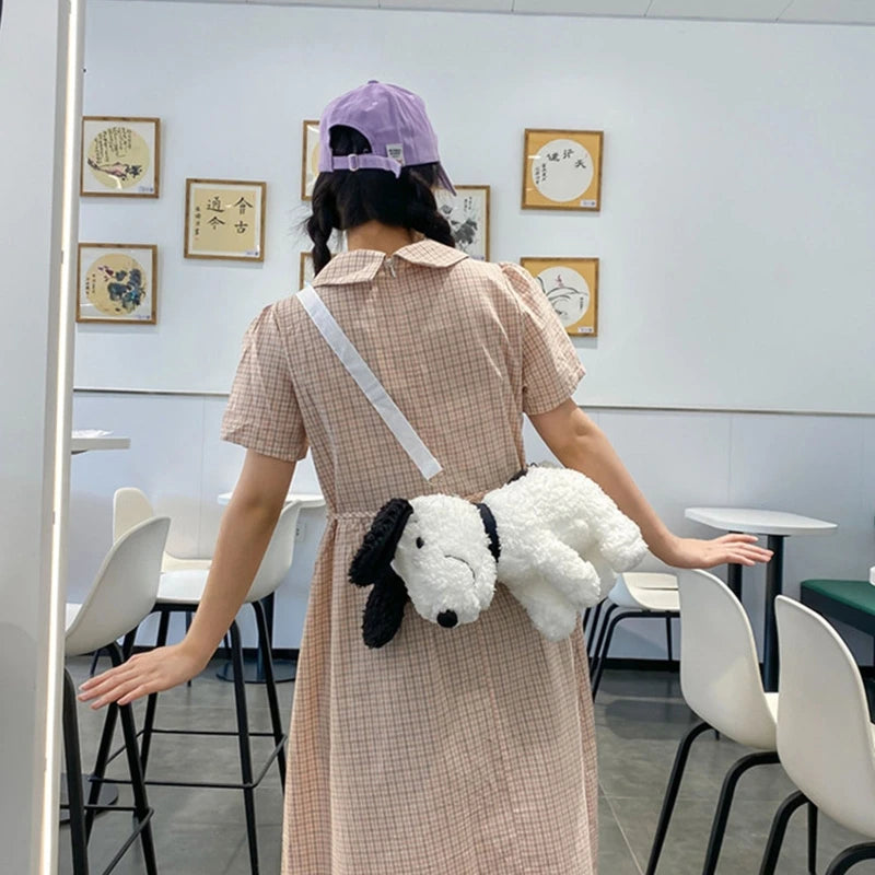 Dog Shaped Crossbody Bag Plush Animal Shoulder Purse Cute Messenger for Girls