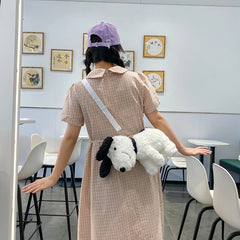 Dog Shaped Crossbody Bag Plush Animal Shoulder Purse Cute Messenger for Girls