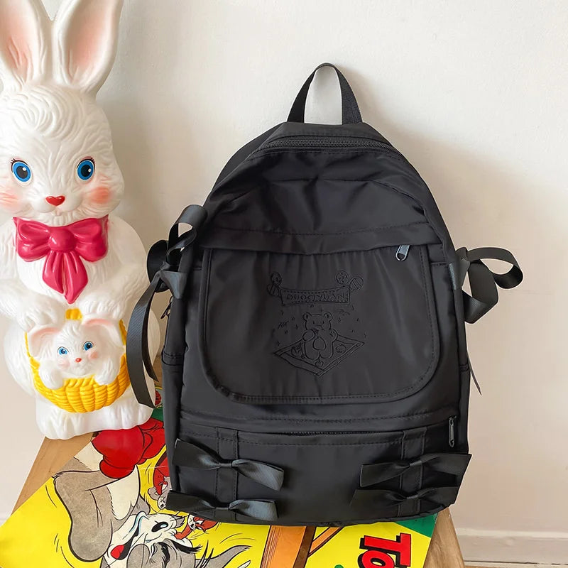 Girls Bow Backpack Solid School Bags for Teenage Girl