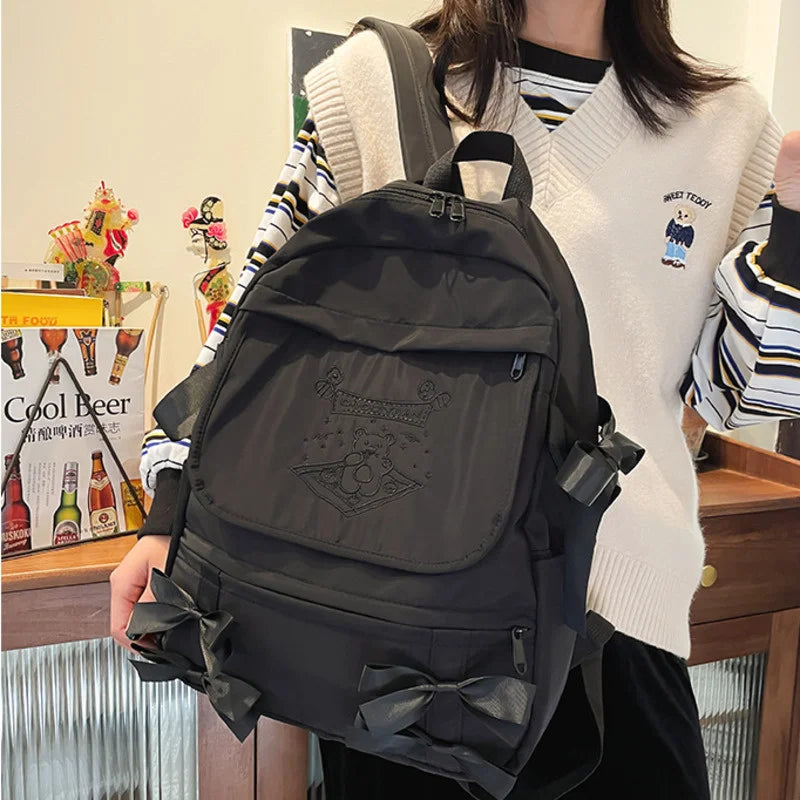 Girls Bow Backpack Solid School Bags for Teenage Girl