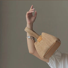 Women's Straw Woven Bag Metal Chain Shoulder Bag