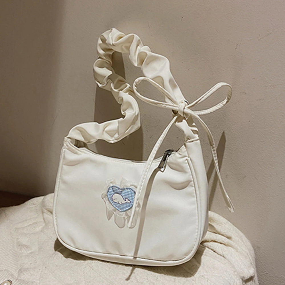 Heart Print Canvas Crescent Bag Shoulder Bag Casual Tote Bag