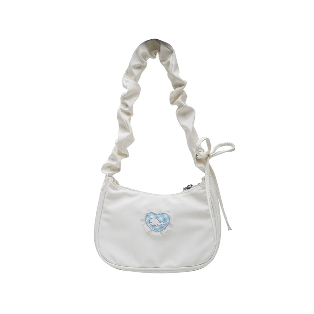 Heart Print Canvas Crescent Bag Shoulder Bag Casual Tote Bag