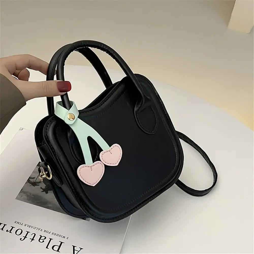 Small Cherry Handbags Small Fresh Shoulder Cross-body Bag Women PU Solid Biscuit