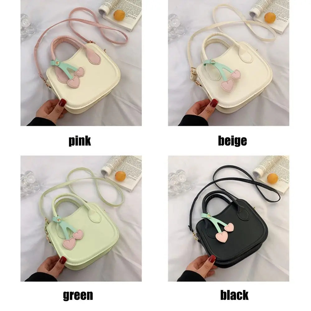 Small Cherry Handbags Small Fresh Shoulder Cross-body Bag Women PU Solid Biscuit