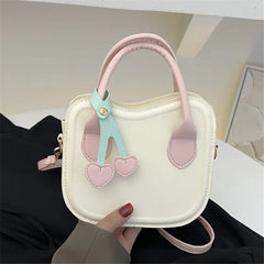 Small Cherry Handbags Small Fresh Shoulder Cross-body Bag Women PU Solid Biscuit