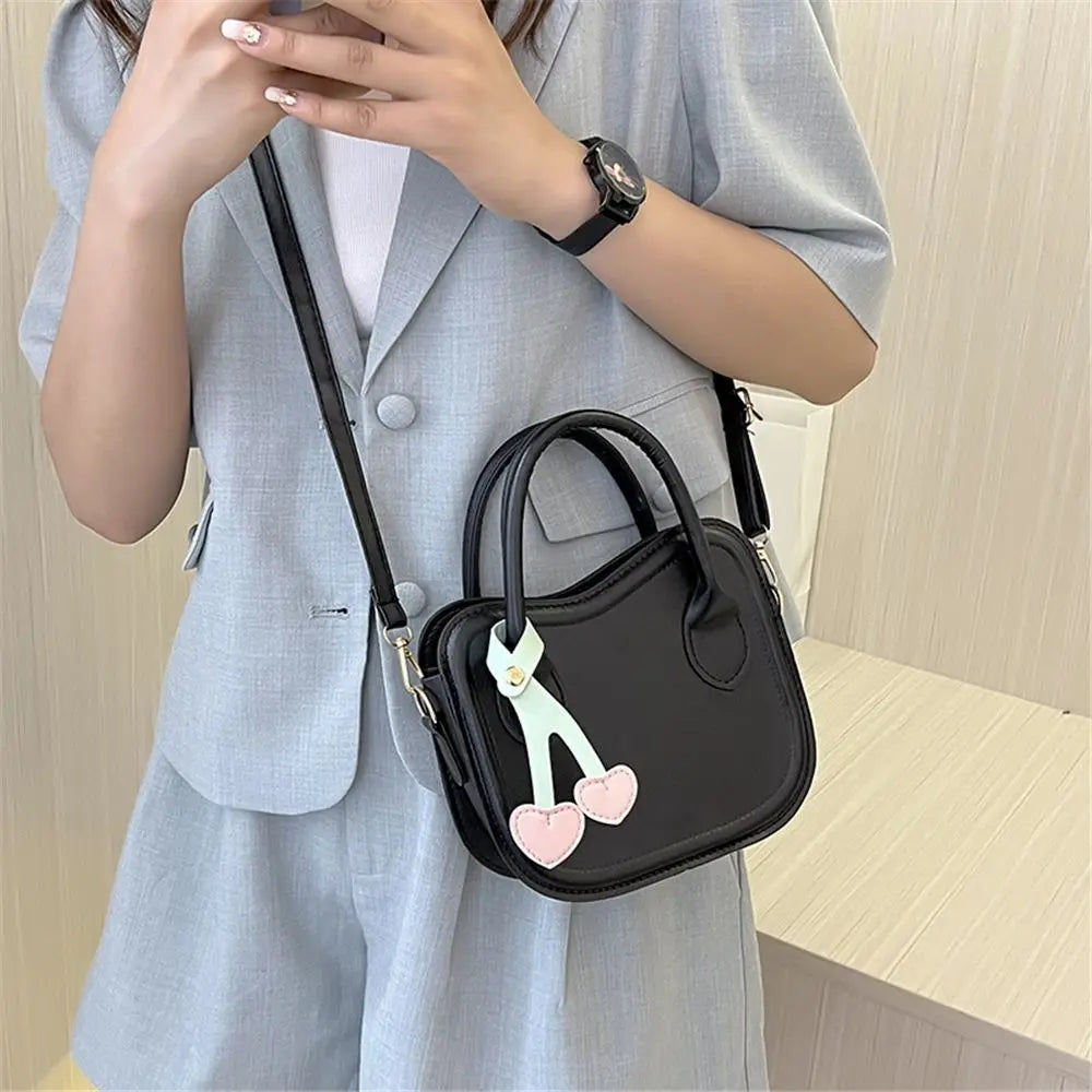 Small Cherry Handbags Small Fresh Shoulder Cross-body Bag Women PU Solid Biscuit