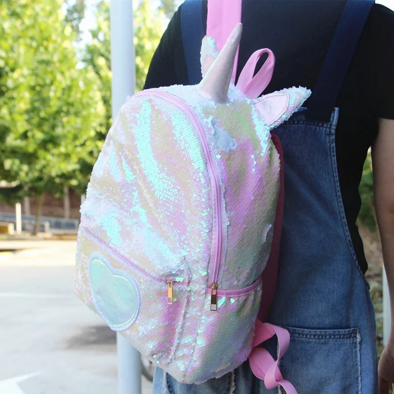 Sequins Unicorn Backpack Large Capacity Bag Student School Book Bag