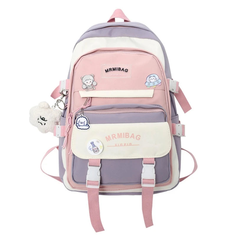 Girls Medium Backpack Plush Pendant Teens Travel Daypack School Bookbag
