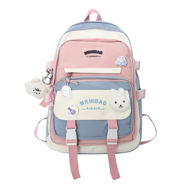 Girls Medium Backpack Plush Pendant Teens Travel Daypack School Bookbag