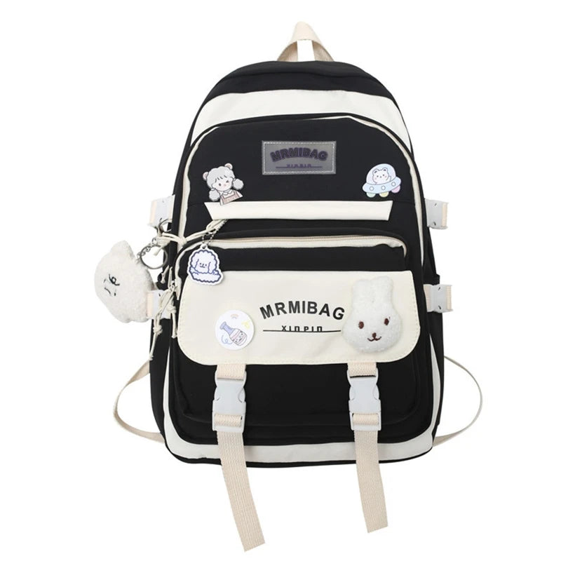 Girls Medium Backpack Plush Pendant Teens Travel Daypack School Bookbag