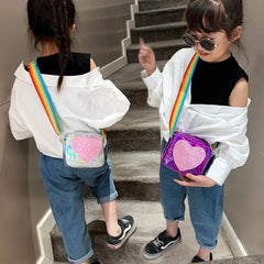 Girls Mini Crossbody Hand Bag Children's PU Leather Rainbow Love Princess Coin P