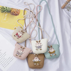 Girls Mini Flower Handbag Straw Rattan Woven Tote Small Shoulder Crossbody Bag