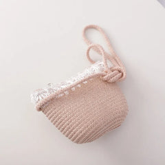 Girls Mini Flower Handbag Straw Rattan Woven Tote Small Shoulder Crossbody Bag