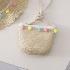Girls Mini Flower Handbag Straw Rattan Woven Tote Small Shoulder Crossbody Bag