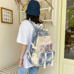 Girls Plaid School Bag Large Capacity Rucksack