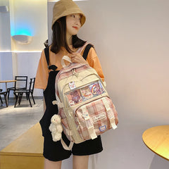 Girls Patchwork School Bag Plaid Large Capacity Rucksack Female Double Shoulders