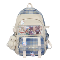 Girls Plaid School Bag Large Capacity Rucksack