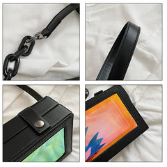 Girls Personality Clear PVC Clutch Bag Vintage Acrylic Chains Messenger B