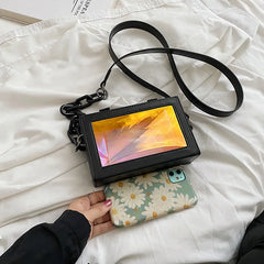 Girls Personality Clear PVC Clutch Bag Vintage Acrylic Chains Messenger B