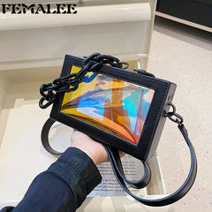 Girls Personality Clear PVC Clutch Bag Vintage Acrylic Chains Messenger B