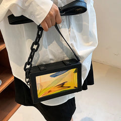 Girls Personality Clear PVC Clutch Bag Vintage Acrylic Chains Messenger B