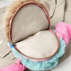 Girls Rabbit Faux Fur Backpack Bunny Hare Plush Doll Crossbody Handbag Satchel